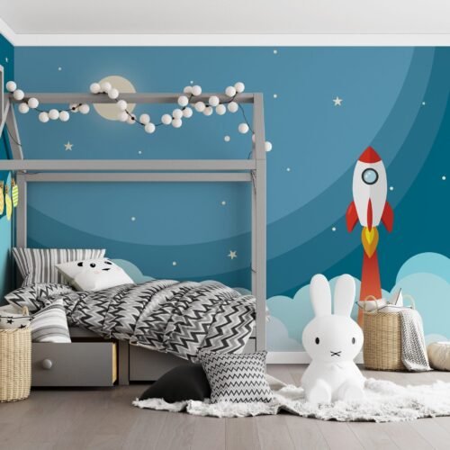 Night City Lights Wallpaper - Baby Room - Nursery Decor - Gender Neutral Mural - Blue & Gray Tones - City Skyline - Summer Decor