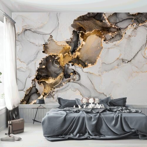 Modern Marble Wallpaper - Brown, Gray & White - Elegant Mural - Luxury Wall Mural - Home Decor, Living Room, Bedroom, Dining Room