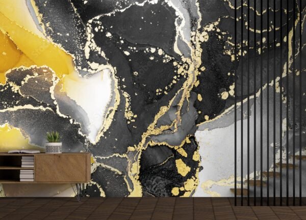 Golden Black Marble Wallpaper - Luxury Wall Murals - Home Decor & Interior Mural Trends - Modern Art - Peel & Stick - Summer Decor