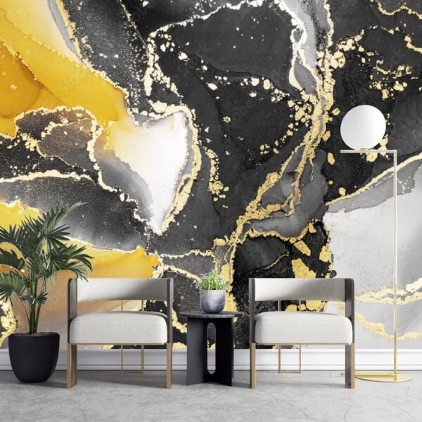 Golden Black Marble Wallpaper - Luxury Wall Murals - Home Decor & Interior Mural Trends - Modern Art - Peel & Stick - Summer Decor