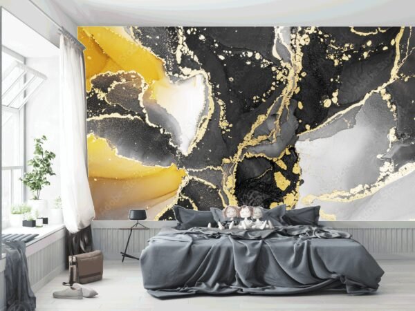 Golden Black Marble Wallpaper - Luxury Wall Murals - Home Decor & Interior Mural Trends - Modern Art - Peel & Stick - Summer Decor