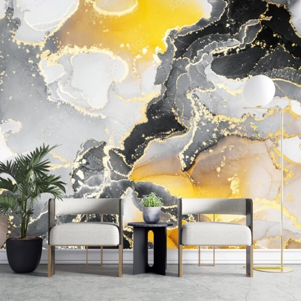 Golden Dream Wallpaper - Black & Gold Marble - Luxury Wall Murals - Modern Home Decor - Bedroom & Living Room - Summer Decor