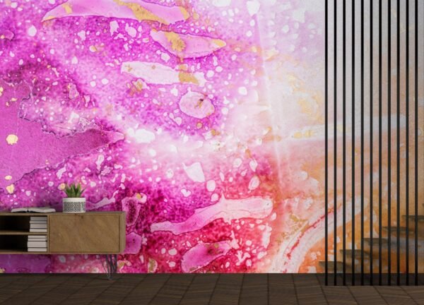 Pink Dream Wallpaper - Abstract & Vibrant Mural - Watercolor Art - Glamorous & Luxurious - Modern Home Decor - Summer Decor