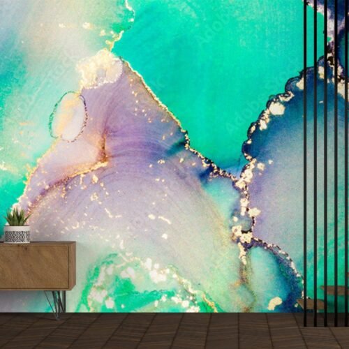 Modern Watercolor Marble Wallpaper - Luxurious & Vibrant Wall Murals - Serene Home Decor - Contemporary Art - Summer Decor