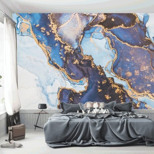 Mountain Peak Wallpaper - Black, Mustard Yellow, Teal & White - Nature Landscape Mural - Wall Mural - Living Room, Bedroom, Entryway