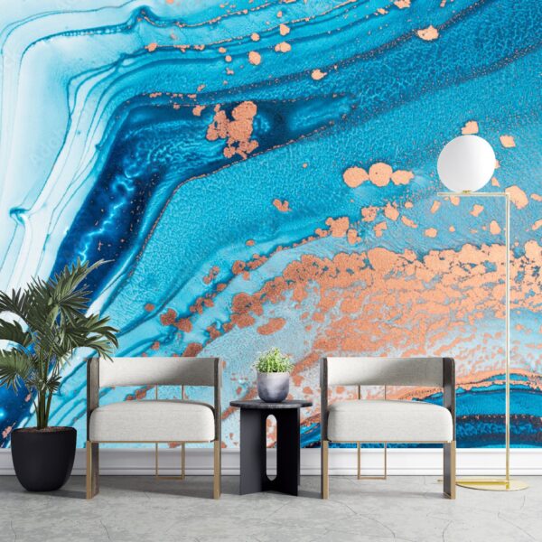 Blue & Gold Marble Wallpaper - Abstract Wall Murals - Modern Home Decor - Contemporary Art - Luxury Wall Coverings - Summer Decor