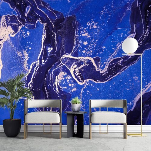 Blue Marble Wallpaper - Luxury Wall Mural with White & Gold Veining - Dramatic Focal Point for Living Room, Bedroom, or Home Office