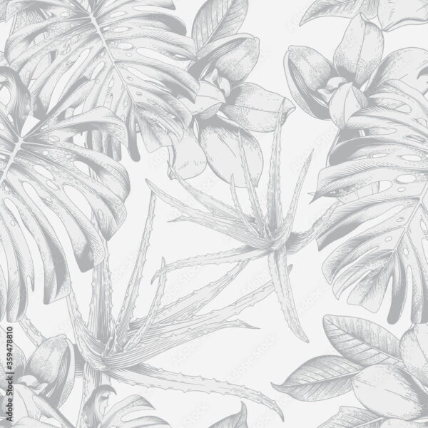 Hand-Drawn Tropical Leaves Wallpaper - Brown, Green, Pink, Purple & Red - Modern Botanical Mural - Wall Mural - Living Room, Bedroom, Bathroom