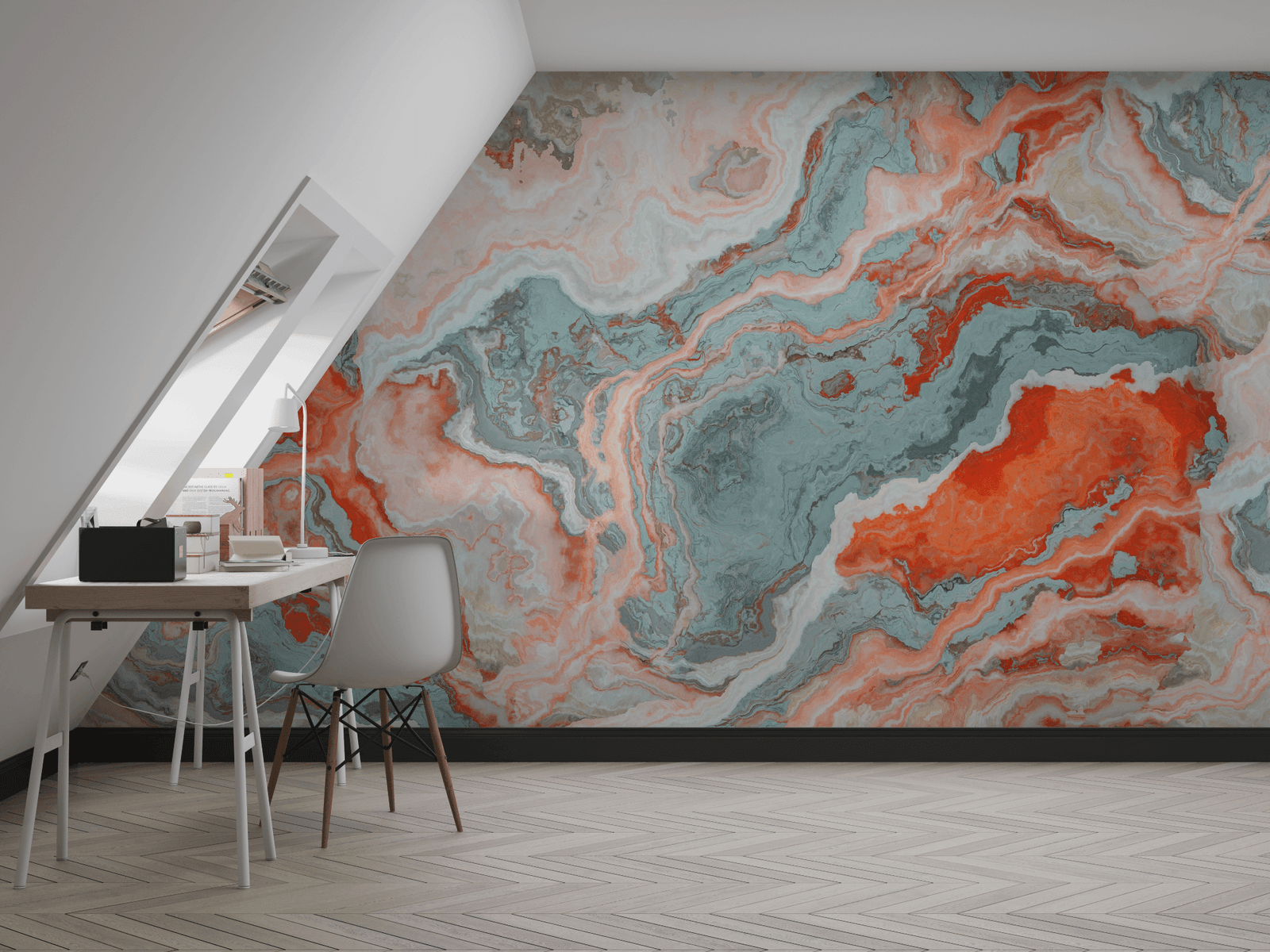 Blue and Red Marble Wallpaper - Modern Abstract Wall Mural - Luxury Home Decor - Living Room, Dining Room & Bedroom - Contemporary Interior Mural