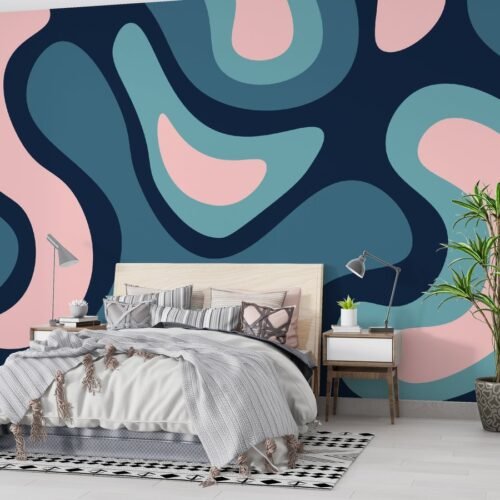 Retro Waves Wallpaper - Colorful 70s Style Wall Mural - 3D Effect Wall Art - Home Office & Studio Decor - Creative Space - Groovy & Fun Home Inspo