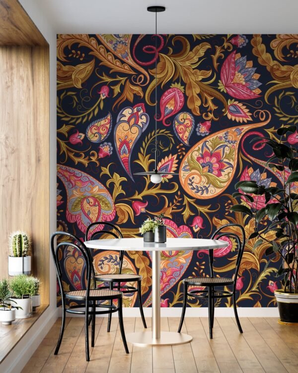 Paisley Floral Damask Wallpaper - Bohemian & Eclectic Wall Mural - Colorful & Intricate Mural - Living Room & Bedroom Decor