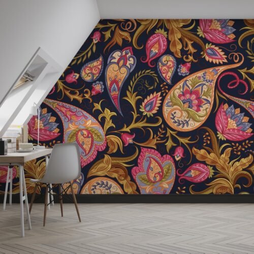 Paisley Floral Damask Wallpaper - Bohemian & Eclectic Wall Mural - Colorful & Intricate Mural - Living Room & Bedroom Decor