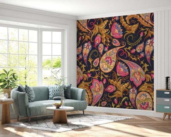 Paisley Floral Damask Wallpaper - Bohemian & Eclectic Wall Mural - Colorful & Intricate Mural - Living Room & Bedroom Decor