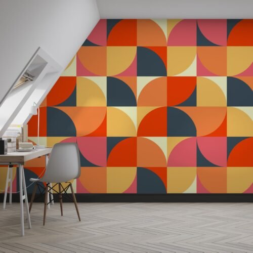 Retro Geometric Wallpaper - Colorful Wall Mural - Mid Century Modern Mural - Home Office, Living Room & Bedroom Decor - Playful & Fun Home Inspo