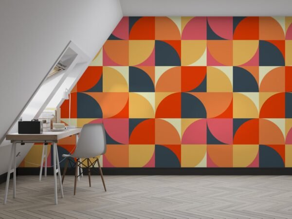 Retro Geometric Wallpaper - Colorful Wall Mural - Mid Century Modern Mural - Home Office, Living Room & Bedroom Decor - Playful & Fun Home Inspo