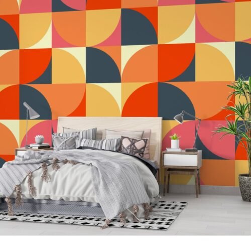 Retro Geometric Wallpaper - Colorful Wall Mural - Mid Century Modern Mural - Home Office, Living Room & Bedroom Decor - Playful & Fun Home Inspo