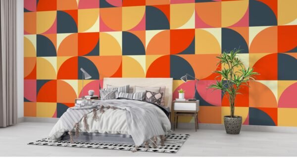 Retro Geometric Wallpaper - Colorful Wall Mural - Mid Century Modern Mural - Home Office, Living Room & Bedroom Decor - Playful & Fun Home Inspo