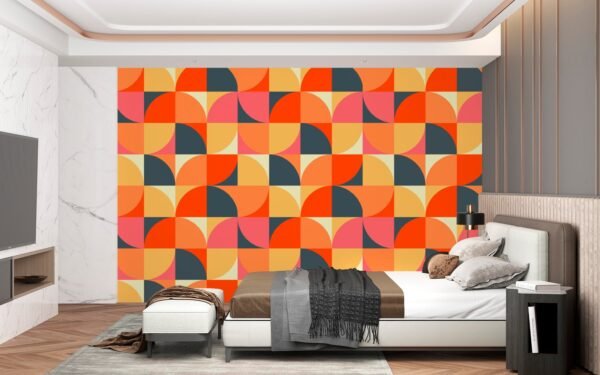 Retro Geometric Wallpaper - Colorful Wall Mural - Mid Century Modern Mural - Home Office, Living Room & Bedroom Decor - Playful & Fun Home Inspo