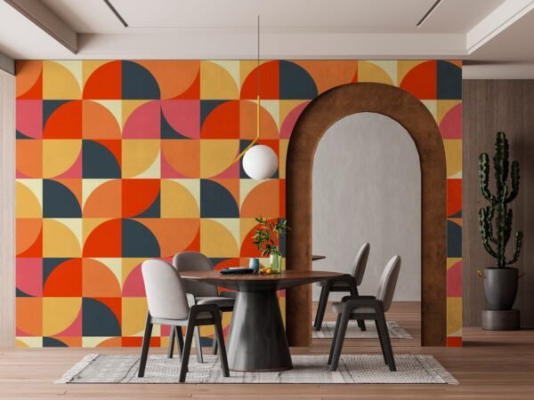 Retro Geometric Wallpaper - Colorful Wall Mural - Mid Century Modern Mural - Home Office, Living Room & Bedroom Decor - Playful & Fun Home Inspo