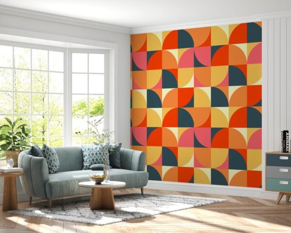 Retro Geometric Wallpaper - Colorful Wall Mural - Mid Century Modern Mural - Home Office, Living Room & Bedroom Decor - Playful & Fun Home Inspo