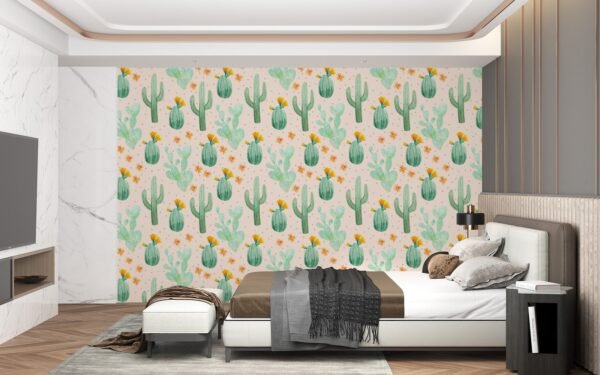 Watercolor Cactus Wallpaper - Whimsical Pink & Green Wall Mural - Nature Theme - Home Decor - Living Room, Bedroom & Kids Room Decor