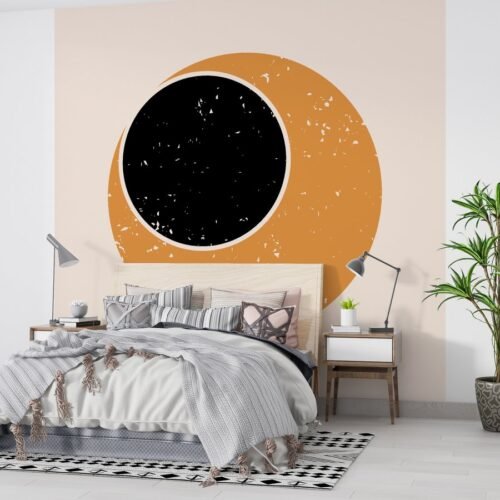 Minimalist Half Moon Wallpaper - Black & White Wall Mural - Modern & Simple Mural - Living Room & Bedroom Decor