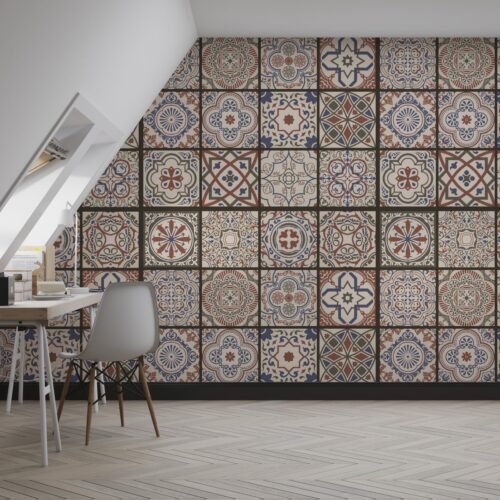 Moroccan Tile Wallpaper - Colorful Geometric Wall Mural - 3D Effect Wall Art - Eclectic & Bohemian Decor - Living Room & Bedroom