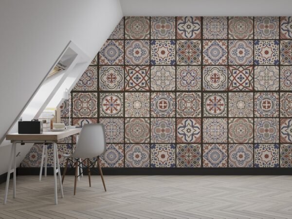 Moroccan Tile Wallpaper - Colorful Geometric Wall Mural - 3D Effect Wall Art - Eclectic & Bohemian Decor - Living Room & Bedroom