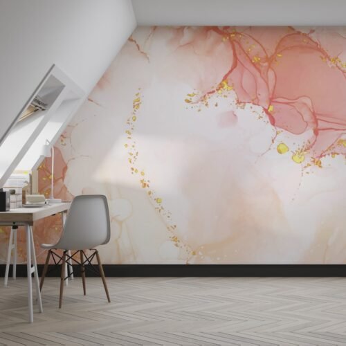 Watercolor Dream Wallpaper - Pink & Gold Marble Wall Mural - 3D Effect Wall Art - Elegant & Sophisticated Mural - Calming & Serene Home Decor