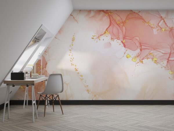 Watercolor Dream Wallpaper - Pink & Gold Marble Wall Mural - 3D Effect Wall Art - Elegant & Sophisticated Mural - Calming & Serene Home Decor