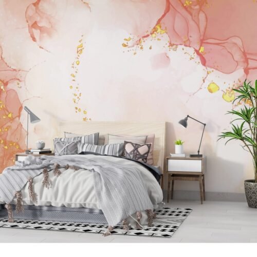 Watercolor Dream Wallpaper - Pink & Gold Marble Wall Mural - 3D Effect Wall Art - Elegant & Sophisticated Mural - Calming & Serene Home Decor