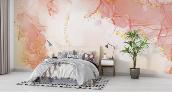 Watercolor Dream Wallpaper - Pink & Gold Marble Wall Mural - 3D Effect Wall Art - Elegant & Sophisticated Mural - Calming & Serene Home Decor