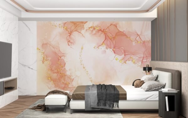 Watercolor Dream Wallpaper - Pink & Gold Marble Wall Mural - 3D Effect Wall Art - Elegant & Sophisticated Mural - Calming & Serene Home Decor