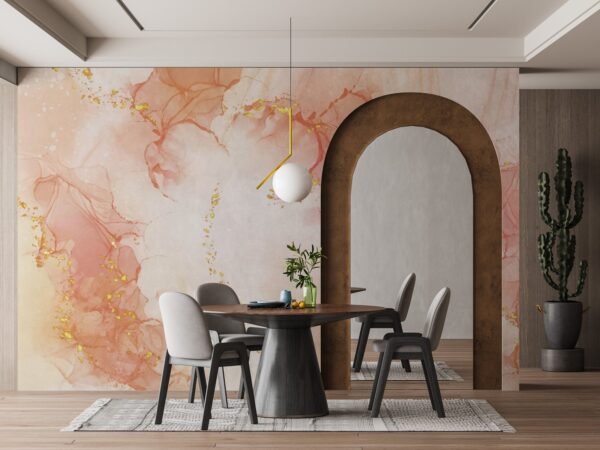 Watercolor Dream Wallpaper - Pink & Gold Marble Wall Mural - 3D Effect Wall Art - Elegant & Sophisticated Mural - Calming & Serene Home Decor