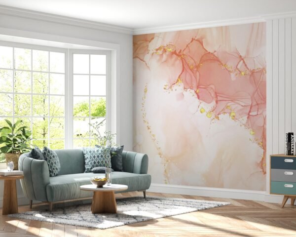 Watercolor Dream Wallpaper - Pink & Gold Marble Wall Mural - 3D Effect Wall Art - Elegant & Sophisticated Mural - Calming & Serene Home Decor