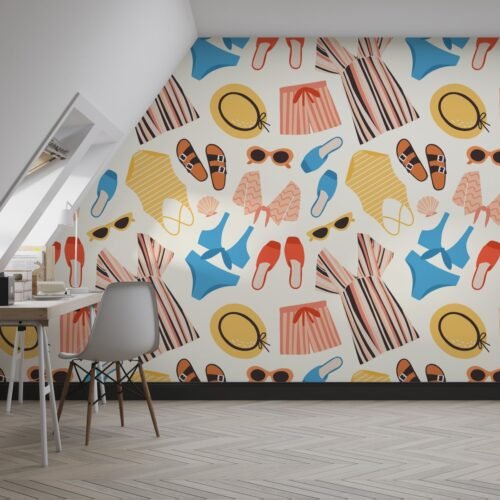 Summer Vibes Wallpaper - Colorful & Playful Wall Mural - Tropical & Urban Theme - Home Office Decor - Bright & Eye-Catching Mural - Fun Home Inspo