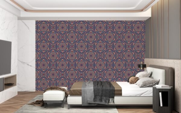 Enchanted Garden Wallpaper - Bohemian Floral Mandala Wall Mural - Jewel Tone Colors - Purple, Emerald & Sapphire - Living, Bedroom & Dining Room