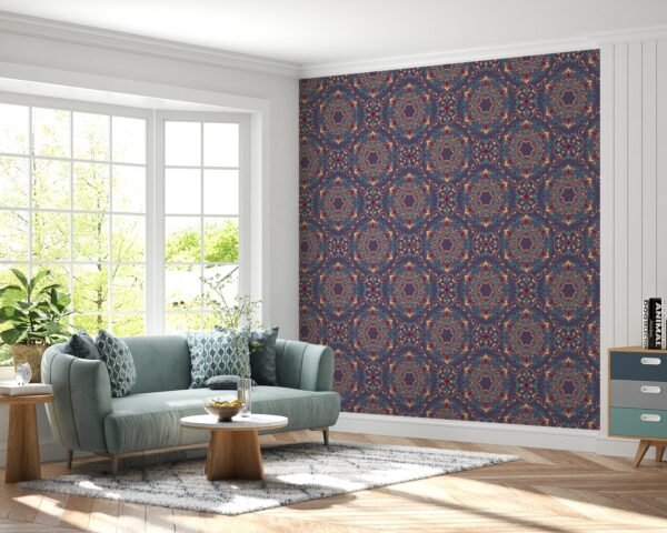 Enchanted Garden Wallpaper - Bohemian Floral Mandala Wall Mural - Jewel Tone Colors - Purple, Emerald & Sapphire - Living, Bedroom & Dining Room