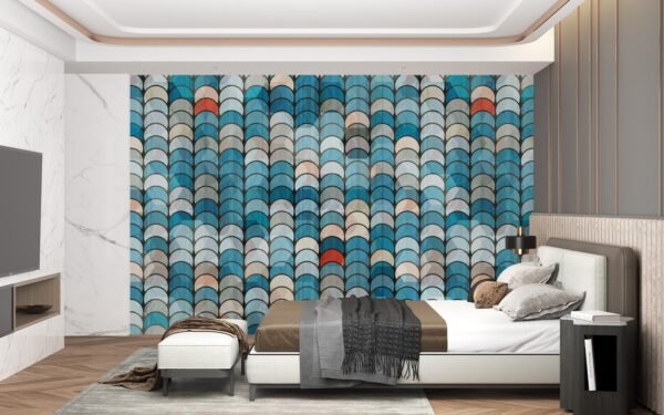 Blue & White Geometric Wallpaper - Modern Wall Mural - Urban & Contemporary Style - Home Office Decor - Stylish & Trendy Mural