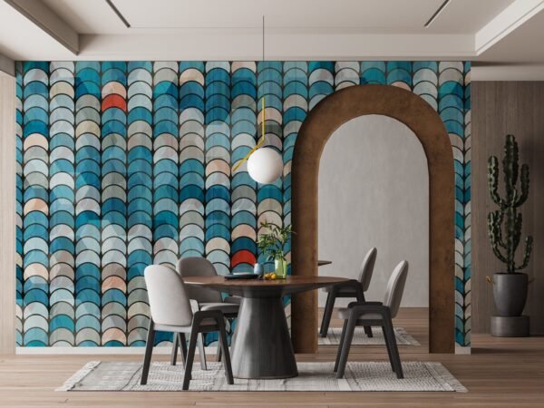 Blue & White Geometric Wallpaper - Modern Wall Mural - Urban & Contemporary Style - Home Office Decor - Stylish & Trendy Mural