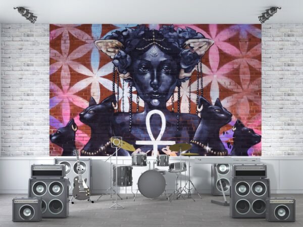 Urban Goddess Wallpaper - Graffiti & Street Art Wall Mural - Modern & Contemporary Mural - Pink & Black Colors - Living Room & Bedroom Decor