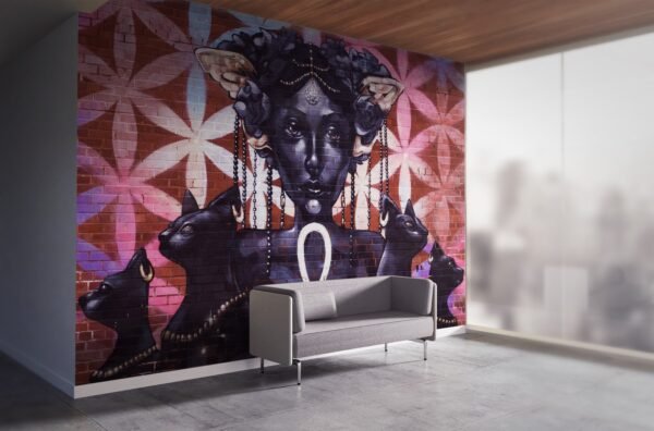 Urban Goddess Wallpaper - Graffiti & Street Art Wall Mural - Modern & Contemporary Mural - Pink & Black Colors - Living Room & Bedroom Decor