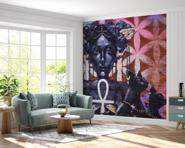 Urban Goddess Wallpaper - Graffiti & Street Art Wall Mural - Modern & Contemporary Mural - Pink & Black Colors - Living Room & Bedroom Decor