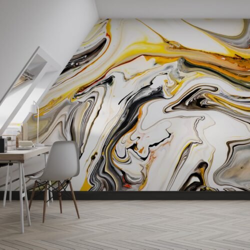 Golden Dream Wallpaper - Marble Wall Mural with Gold Veining - Luxury Home Decor - White & Black - Living Room & Bedroom - Art Deco Style