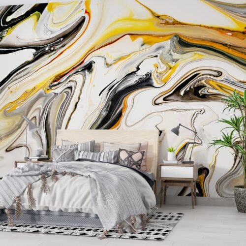 Golden Dream Wallpaper - Marble Wall Mural with Gold Veining - Luxury Home Decor - White & Black - Living Room & Bedroom - Art Deco Style