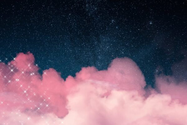 Dreamy Nebula Wallpaper - Pink Clouds & Starry Night Sky Wall Mural - 3D Effect Wall Art - Calming Mural - Bedroom & Kids Room Decor