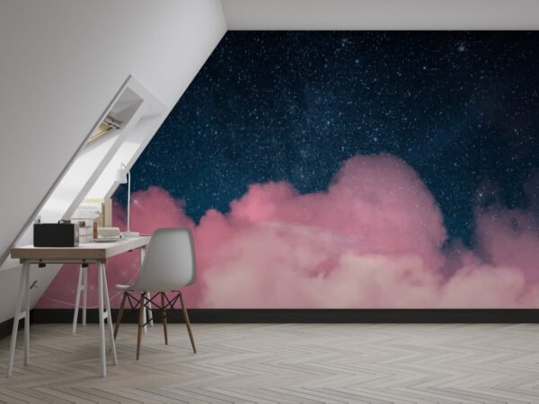 Dreamy Nebula Wallpaper - Pink Clouds & Starry Night Sky Wall Mural - 3D Effect Wall Art - Calming Mural - Bedroom & Kids Room Decor