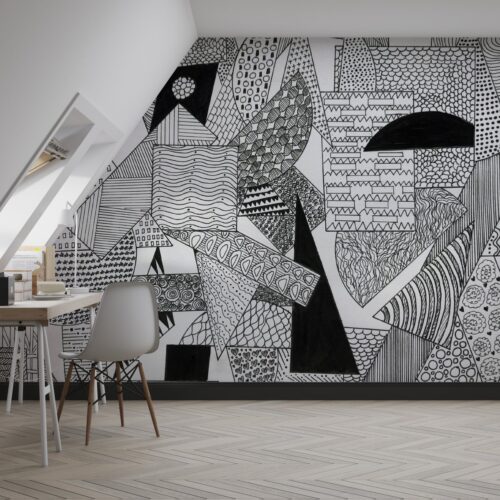 Hand-Drawn Doodle Wallpaper - Black & White Wall Mural - Whimsical & Versatile Mural - Living Room, Bedroom & Kids Room Decor