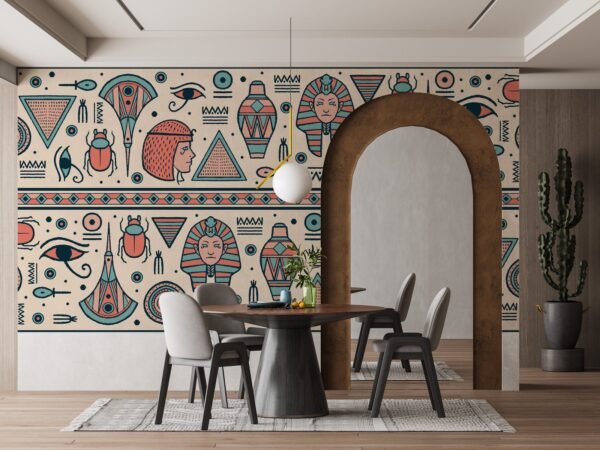 Egyptian Hieroglyphics Wallpaper - Ancient Egypt Wall Mural - Beige & Blue Colors - Historical & Educational Mural - Living Room & Bedroom Decor