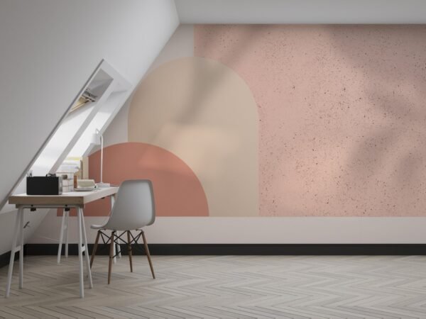 Modern Minimalist Geometric Wallpaper - Neutral Wall Mural - Beige & Dusty Pink Colors - Home Office & Study Decor - Calm & Serene Mural